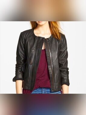 Madewell Metropolis Leather Collarless Jacket - S